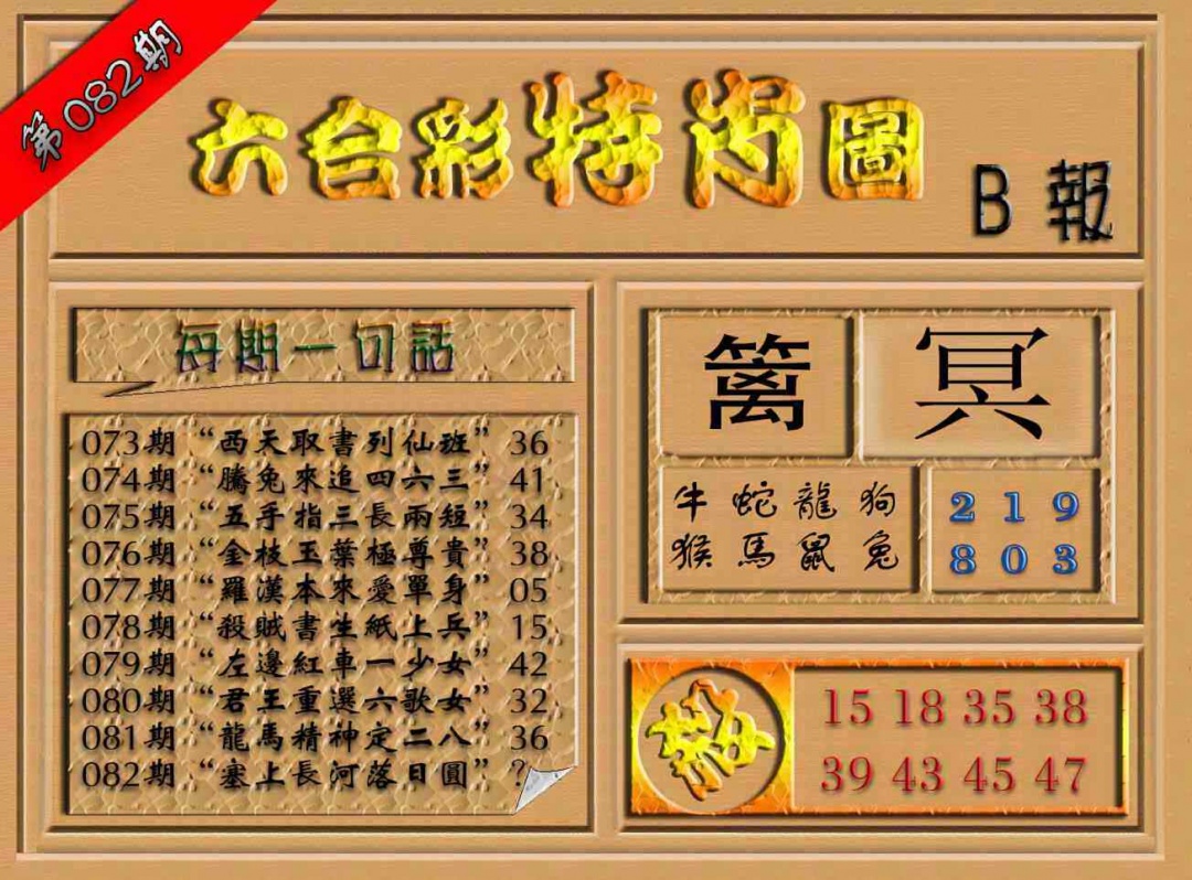 六合彩082期六合彩特肖图（B报）