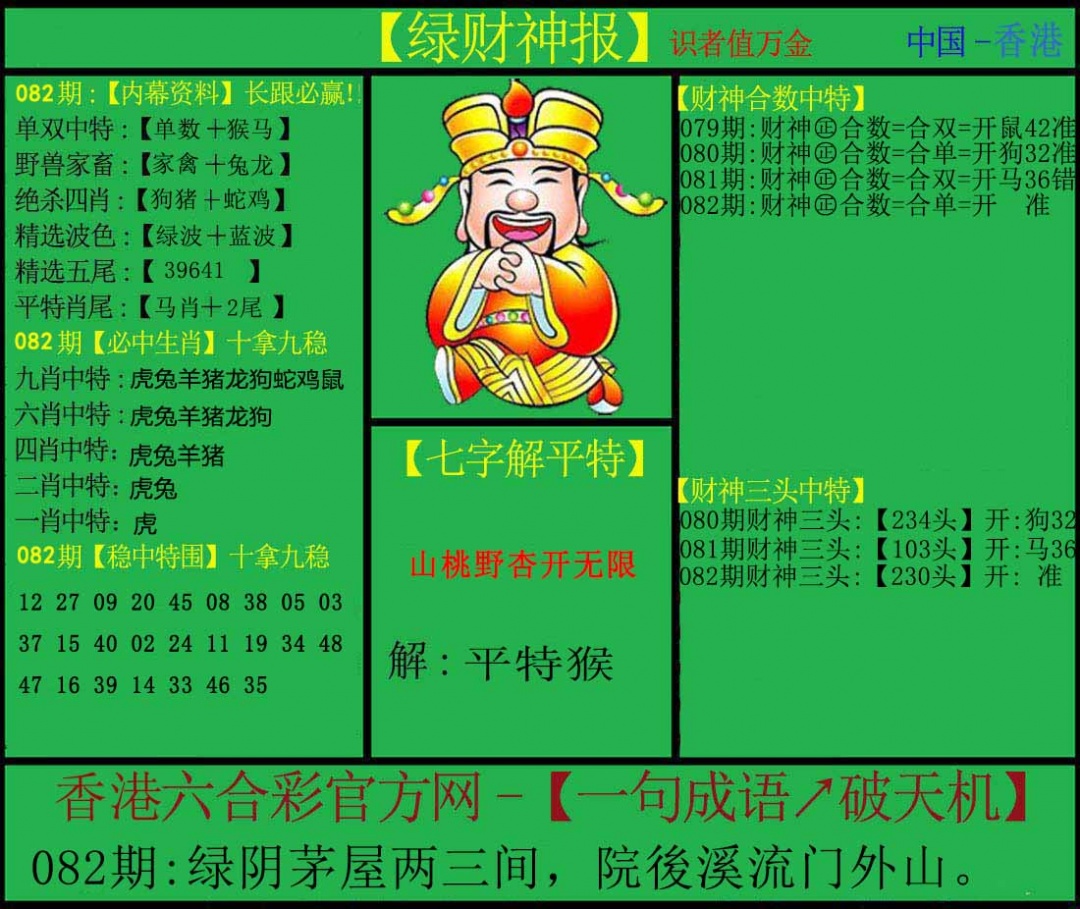 六合彩082期绿财神