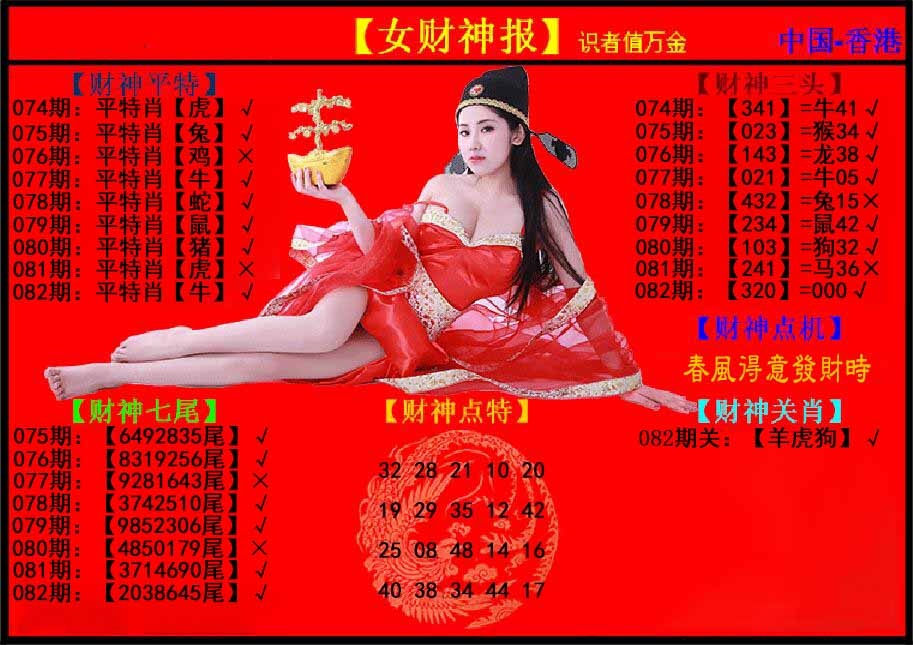 六合彩082期女财神报