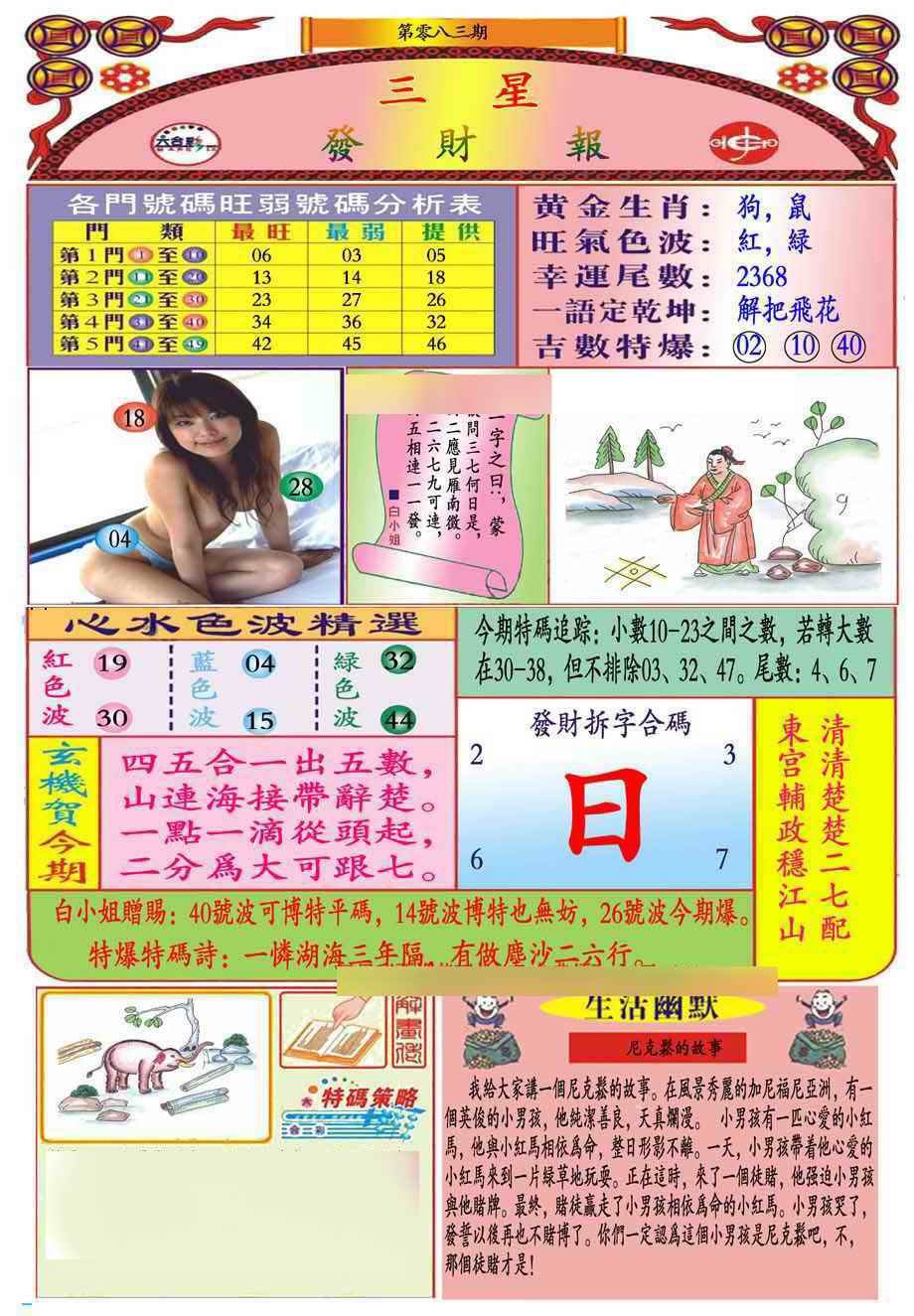 六合彩083期三星发财报(新图推荐)