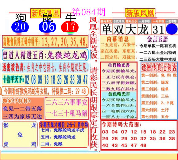 六合彩084期二代凤凰报