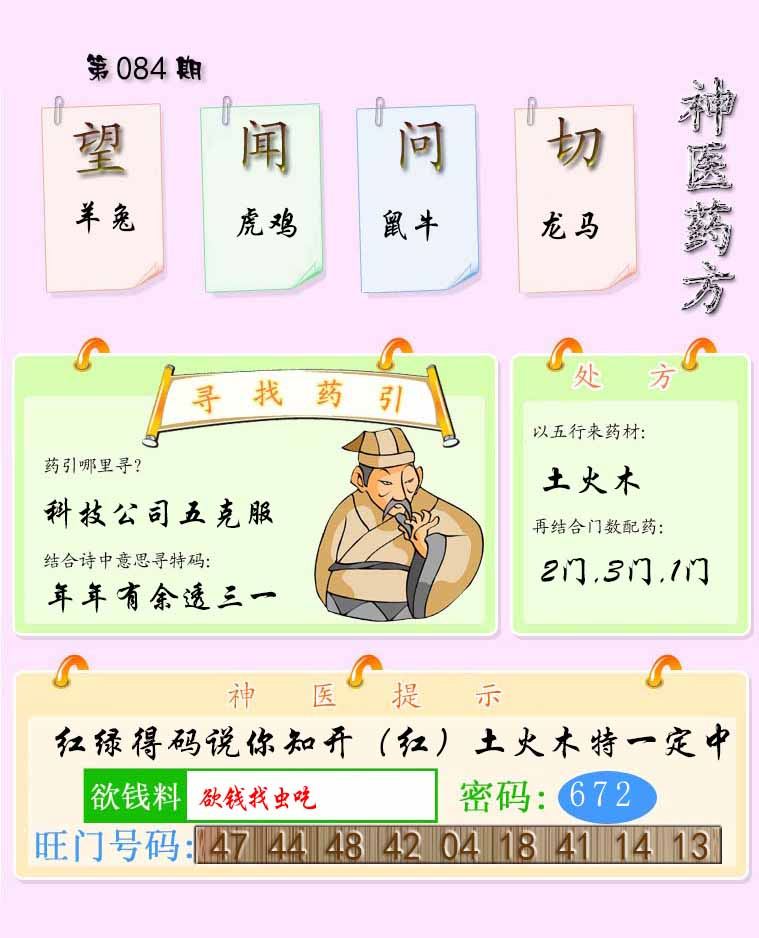 六合彩084期神医药方
