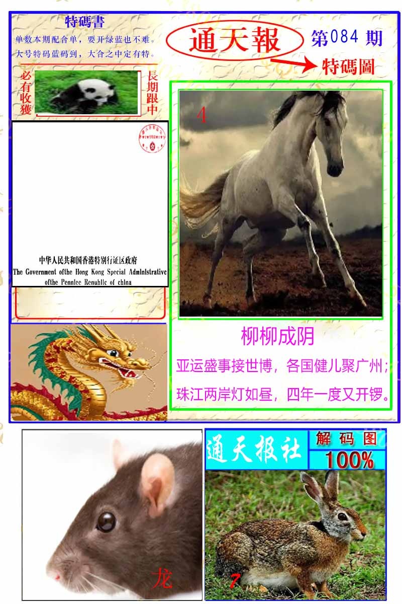 六合彩084期通天特解图