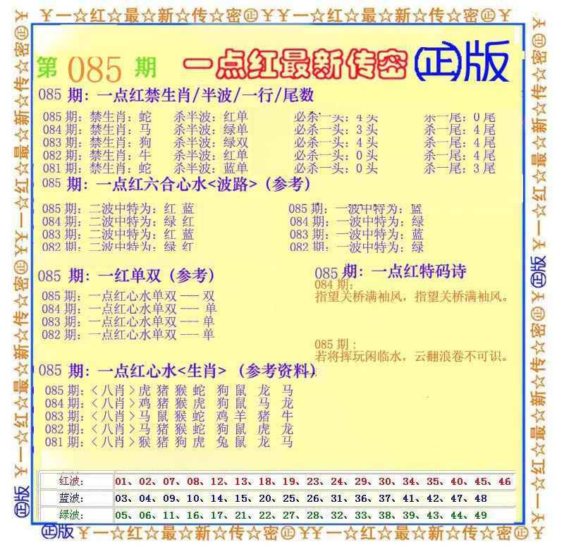 六合彩085期一点红最新传密