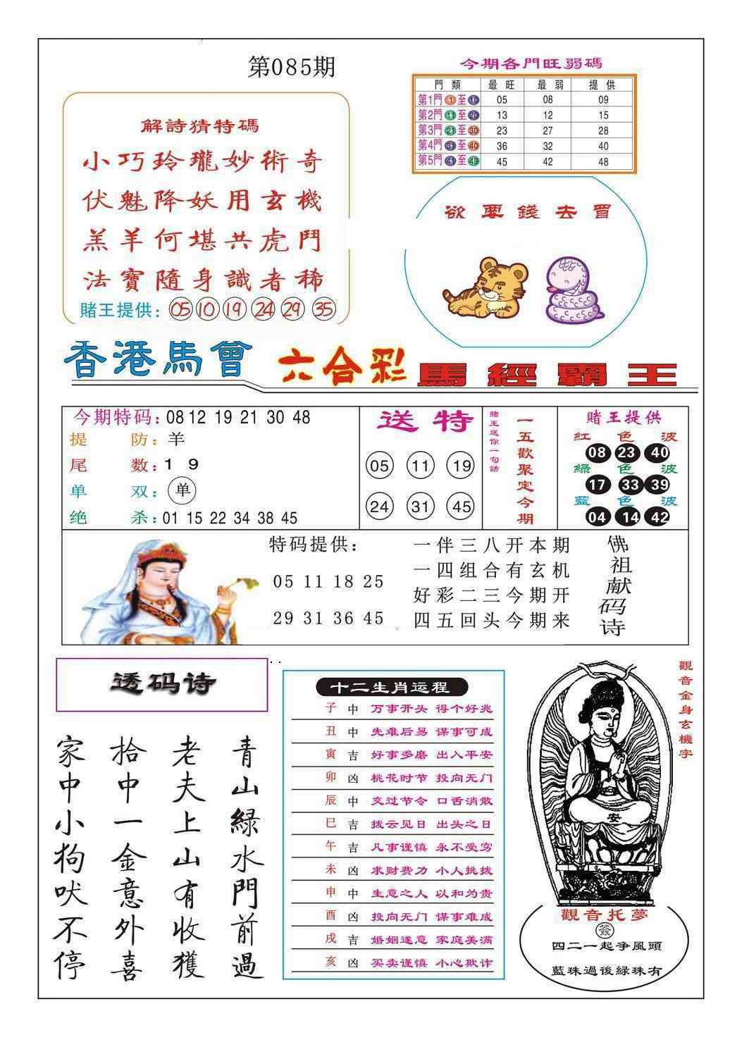 六合彩085期马经霸王