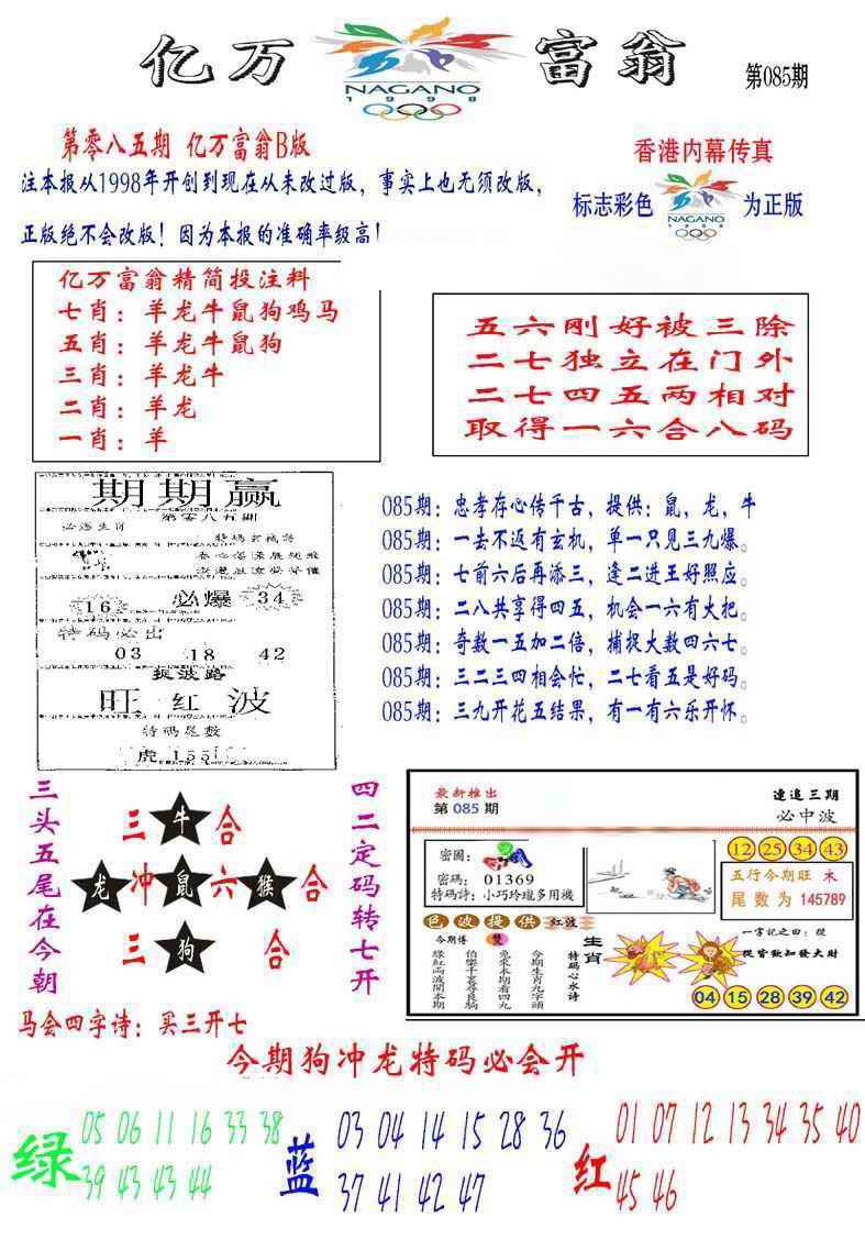 六合彩085期亿万富翁B