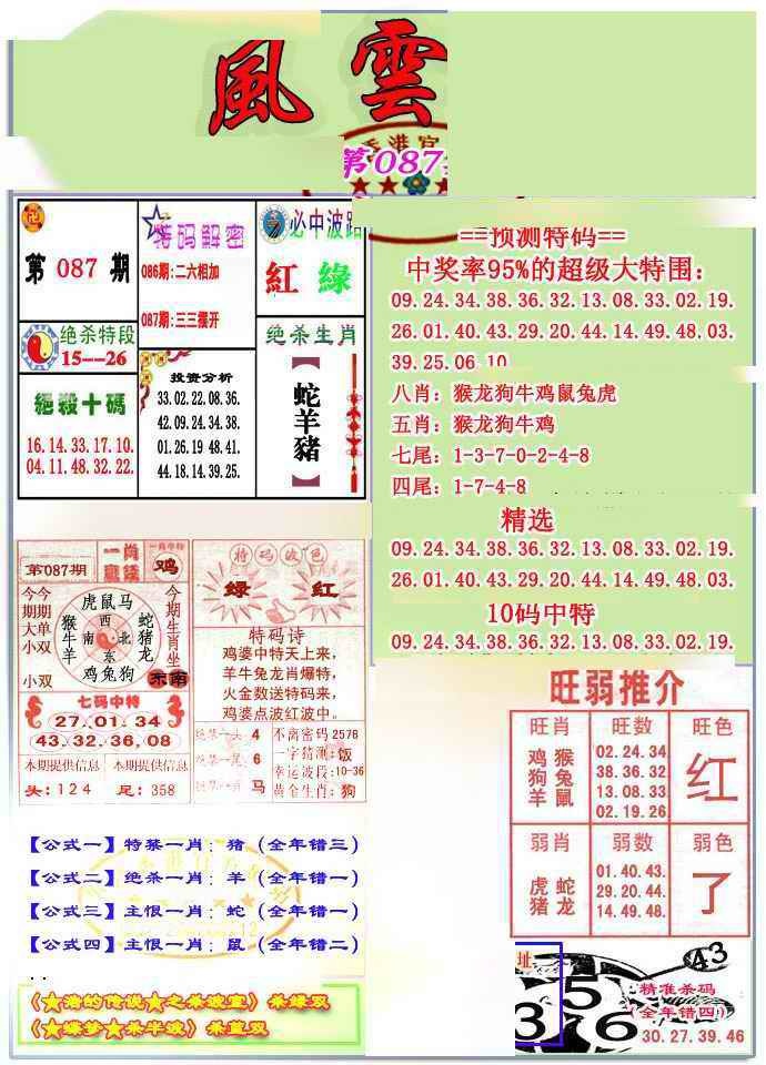 六合彩087期风云榜