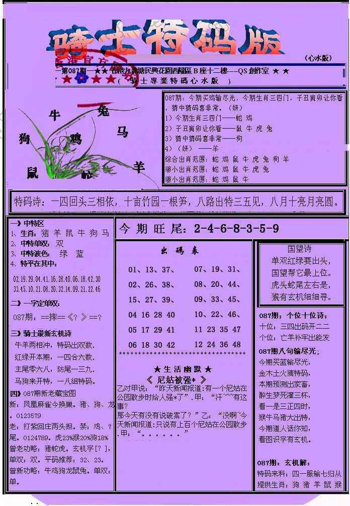 六合彩087期另骑士特码版