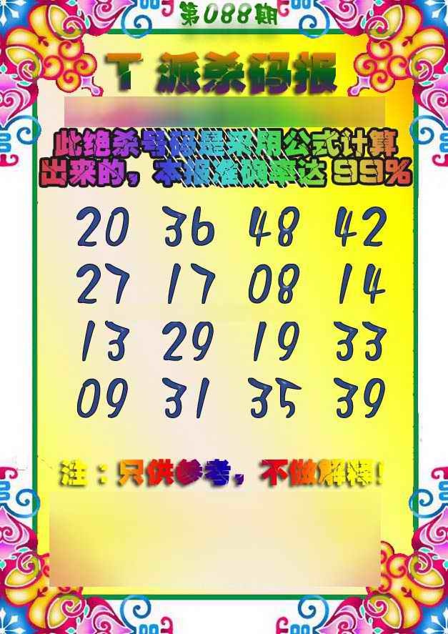 六合彩088期T派杀码报
